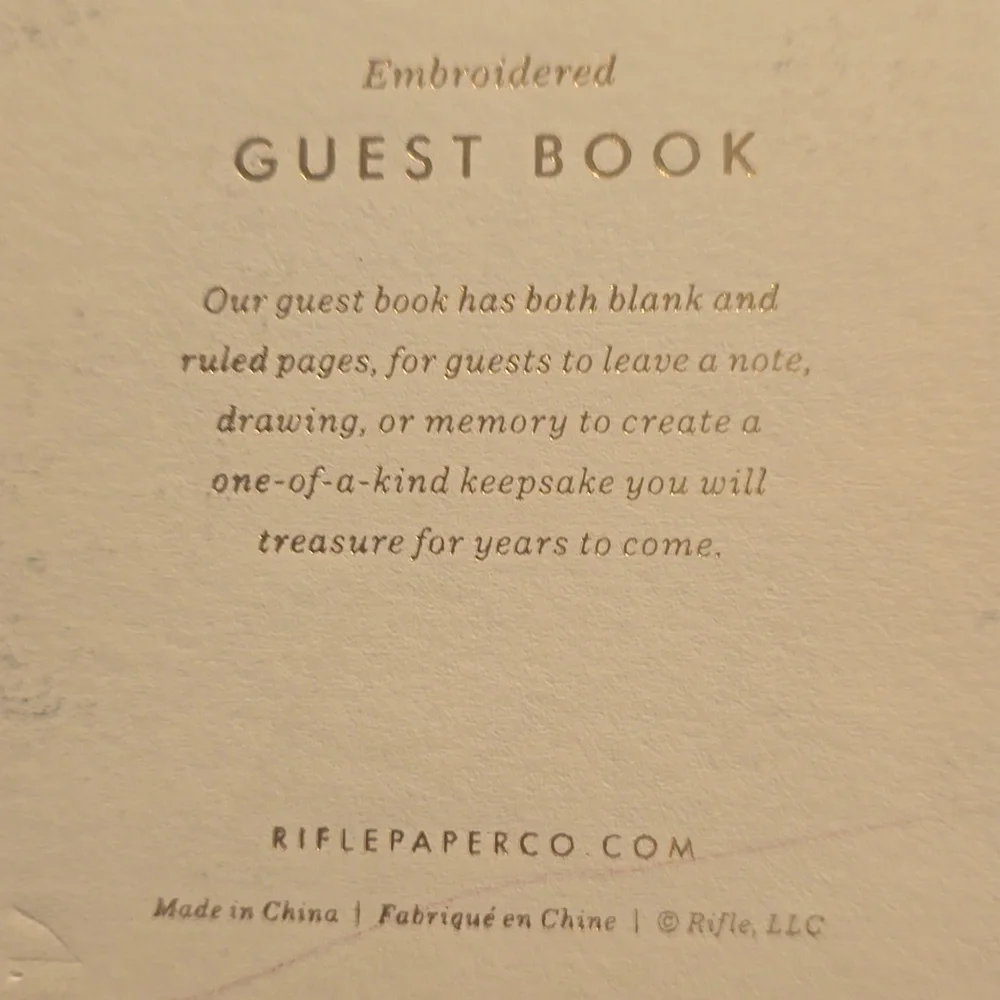 ❤️BUY 2 GET 1 FREE  RIFLE PAPER CO. Hydrangea Embroidered Fabric Guest Book